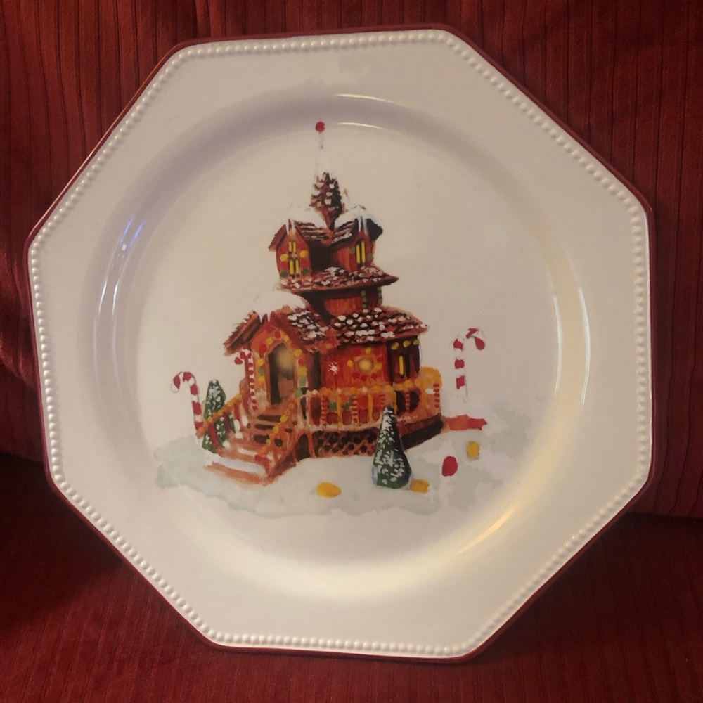 Williams-Sonoma Gingerbread House Serving/Chop Plate Red Trim 14” Octagonal